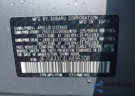 2020 Subaru Forester Touring from USA, damaged, VIN JF2SKAXC4LH495108